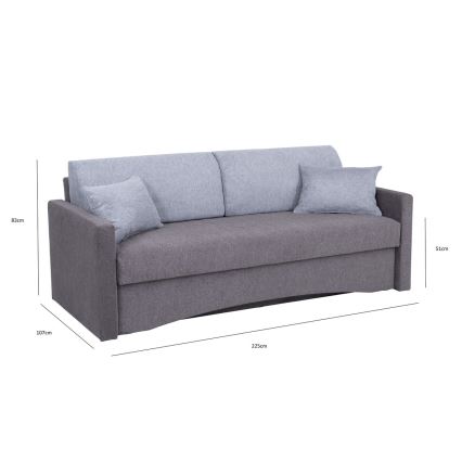 Sofá-cama estofado de três lugares para uso diário com apoios de braço PAUL cinza