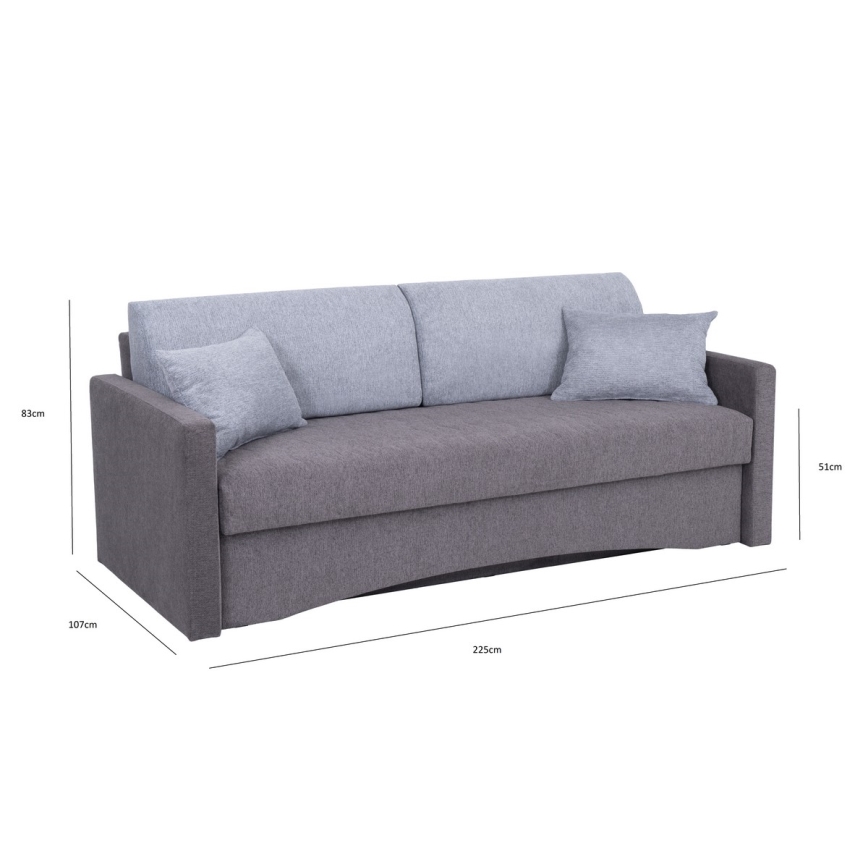 Sofá-cama estofado de três lugares para uso diário com apoios de braço PAUL cinza