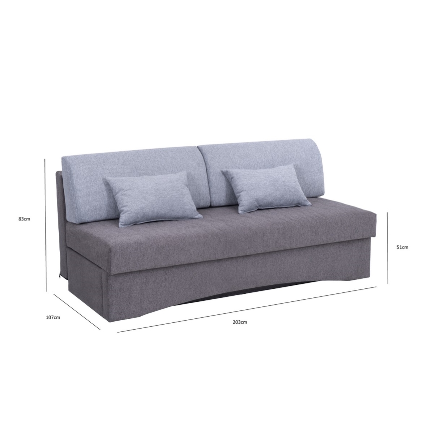 Sofá-cama estofado de três lugares para uso diário sem braços PAUL cinza