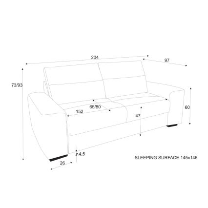 Sofá-cama de três lugares COMO cinza
