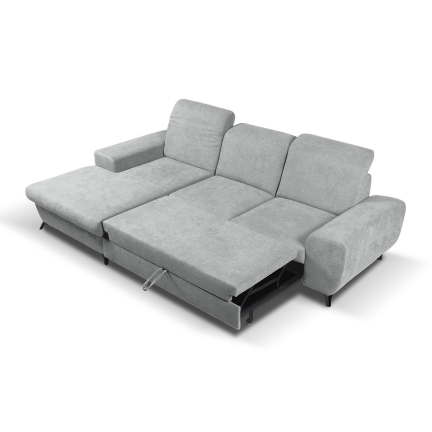 Sofá-cama de canto estofado em L ALTA, com arrumação, versão esquerda, cinzento