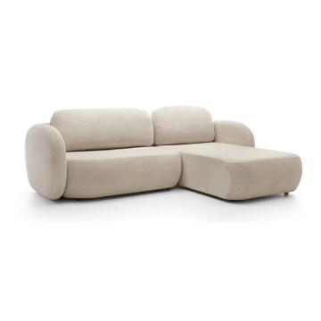 Sofá-cama de canto com espaço de arrumação OLBIA, lado direito, bege