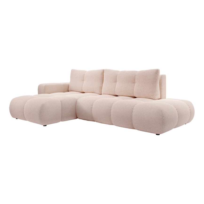 Sofá-cama de canto em L ALMADA estofado com baú, versão esquerda, rosa