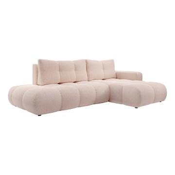 Sofá-cama de canto em L ALMADA, estofado, com espaço de arrumação, versão direita, rosa