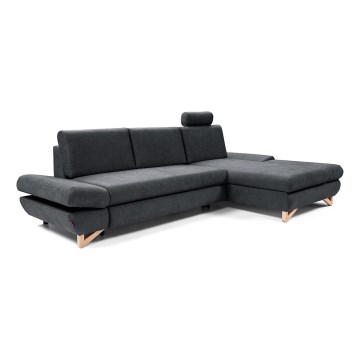 Sofá-cama de canto em L estofado com espaço de arrumação AVESTA, canto direito, antracite