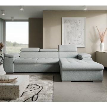 Sofá-cama de canto em L PADUA com compartimento de arrumação, cinzento, versão esquerda