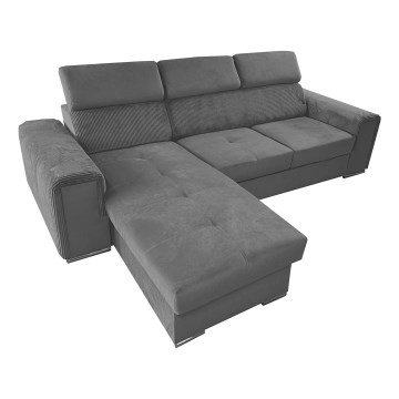 Sofá-cama de canto em L reversível com baú SALVADA cinza escuro