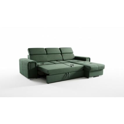 Sofá-cama de canto em L reversível com arrumação SALVADA, verde