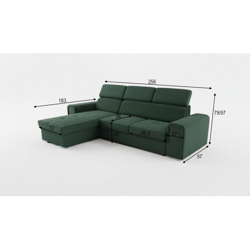 Sofá-cama de canto em L reversível com arrumação SALVADA, verde