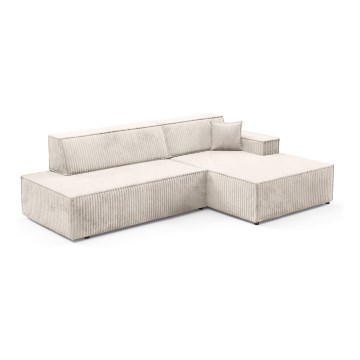 Sofá-cama de canto em L TERAMO com compartimento de arrumação, chaise à direita, bege