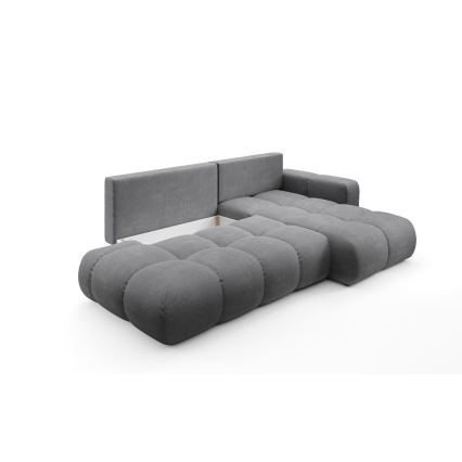 Sofá-cama de canto estofado em L ALMADA, com espaço de arrumação, chaise à direita, cinzento