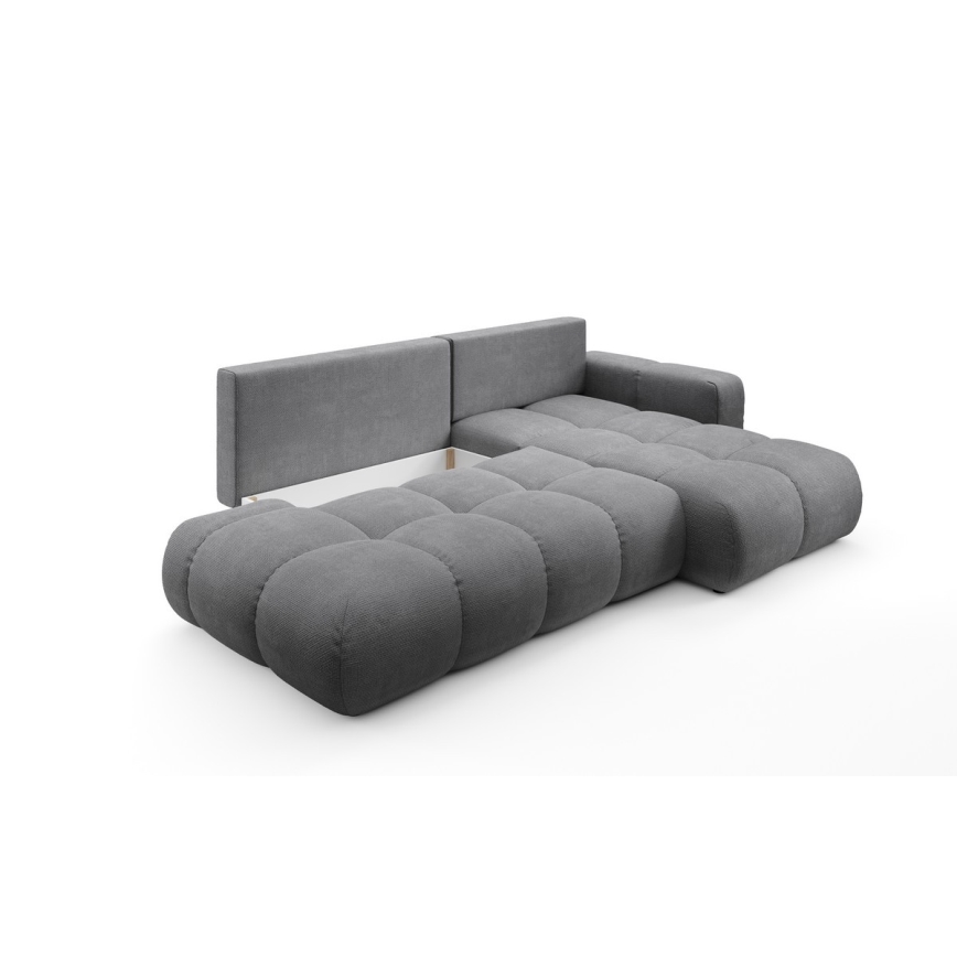 Sofá-cama de canto estofado em L ALMADA, com espaço de arrumação, chaise à direita, cinzento