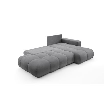 Sofá-cama de canto estofado em L ALMADA, com espaço de arrumação, chaise à direita, cinzento