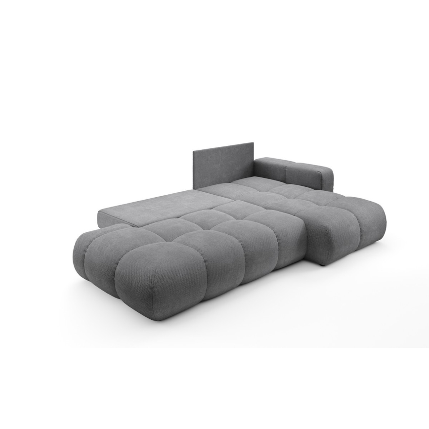 Sofá-cama de canto estofado em L ALMADA, com espaço de arrumação, chaise à direita, cinzento