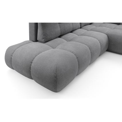 Sofá-cama de canto estofado em L ALMADA, com espaço de arrumação, chaise à direita, cinzento