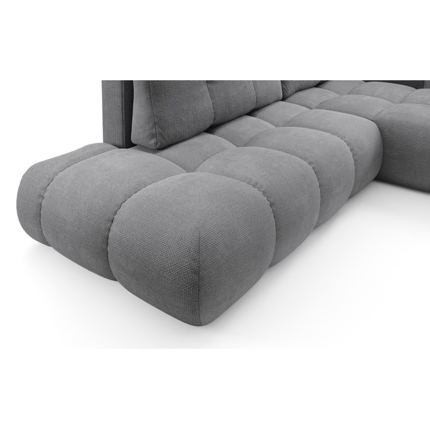 Sofá-cama de canto estofado em L ALMADA, com espaço de arrumação, chaise à direita, cinzento
