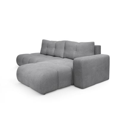 Sofá-cama de canto estofado em L ALMADA, com espaço de arrumação, chaise à direita, cinzento