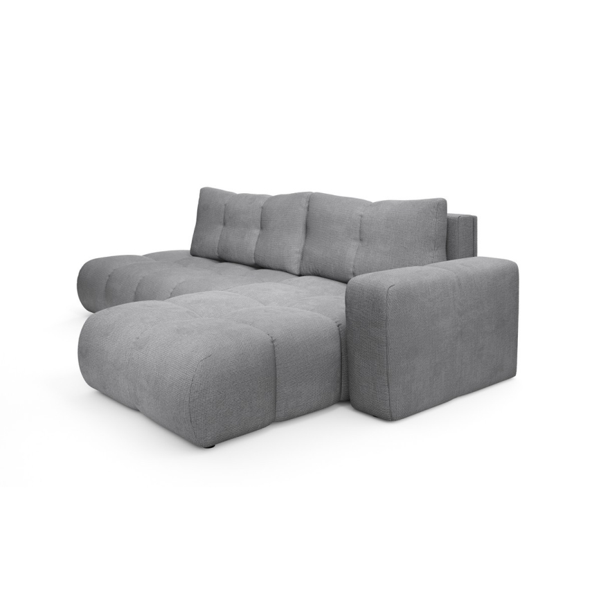 Sofá-cama de canto estofado em L ALMADA, com espaço de arrumação, chaise à direita, cinzento