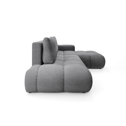 Sofá-cama de canto estofado em L ALMADA, com espaço de arrumação, chaise à direita, cinzento