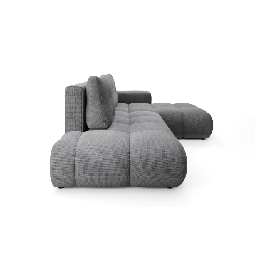 Sofá-cama de canto estofado em L ALMADA, com espaço de arrumação, chaise à direita, cinzento