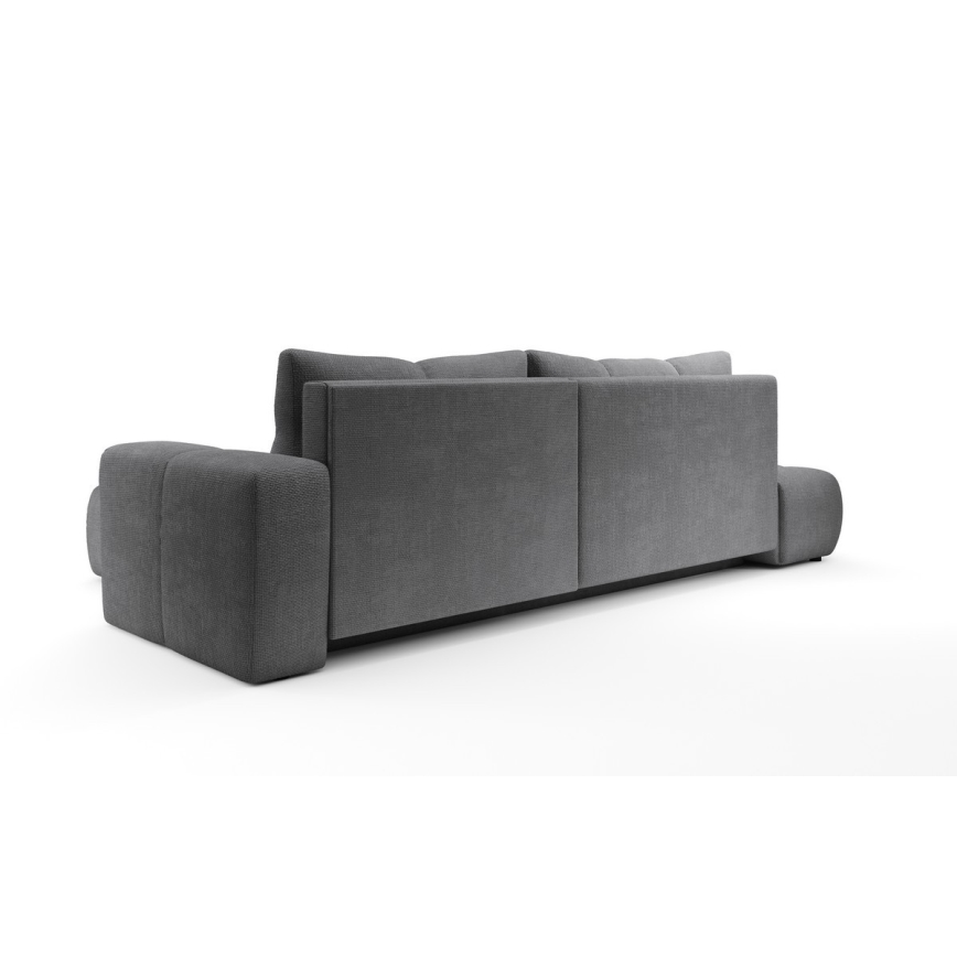 Sofá-cama de canto estofado em L ALMADA, com espaço de arrumação, chaise à direita, cinzento