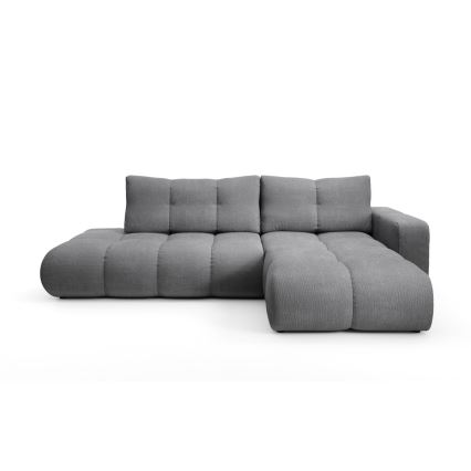 Sofá-cama de canto estofado em L ALMADA, com espaço de arrumação, chaise à direita, cinzento