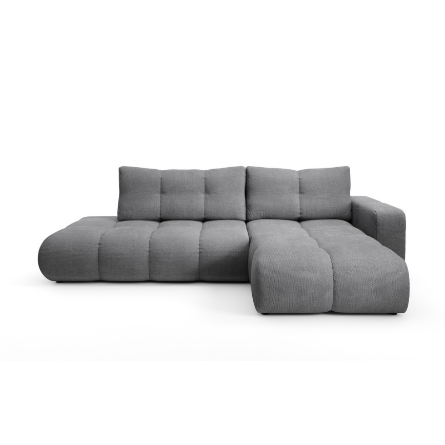 Sofá-cama de canto estofado em L ALMADA, com espaço de arrumação, chaise à direita, cinzento
