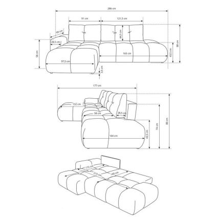 Sofá-cama de canto estofado em L ALMADA, com espaço de arrumação, chaise à direita, cinzento