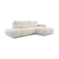 Sofá-cama de canto estofado ALMADA em L com arrumação, chaise direita, bege claro