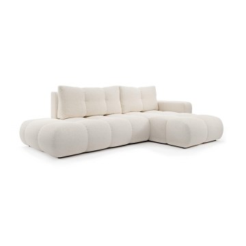 Sofá-cama de canto estofado ALMADA em L com arrumação, chaise direita, bege claro