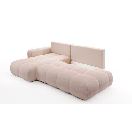 Sofá-cama de canto em L ALMADA estofado com baú, versão esquerda, rosa