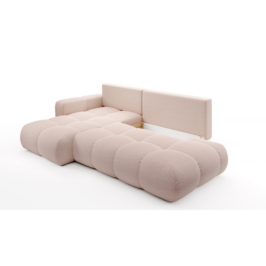 Sofá-cama de canto em L ALMADA estofado com baú, versão esquerda, rosa