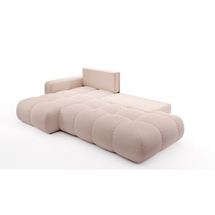 Sofá-cama de canto em L ALMADA estofado com baú, versão esquerda, rosa