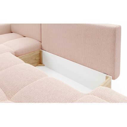 Sofá-cama de canto em L ALMADA estofado com baú, versão esquerda, rosa