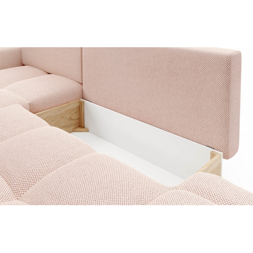 Sofá-cama de canto em L ALMADA estofado com baú, versão esquerda, rosa