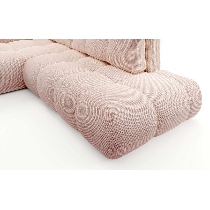 Sofá-cama de canto em L ALMADA estofado com baú, versão esquerda, rosa