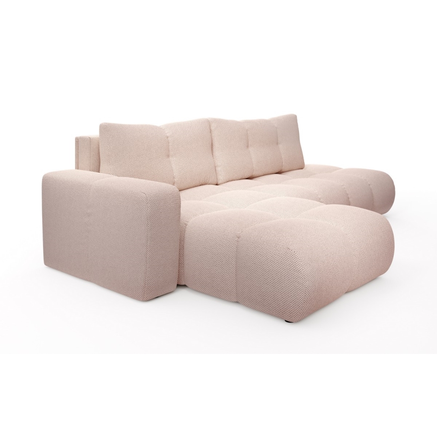 Sofá-cama de canto em L ALMADA estofado com baú, versão esquerda, rosa