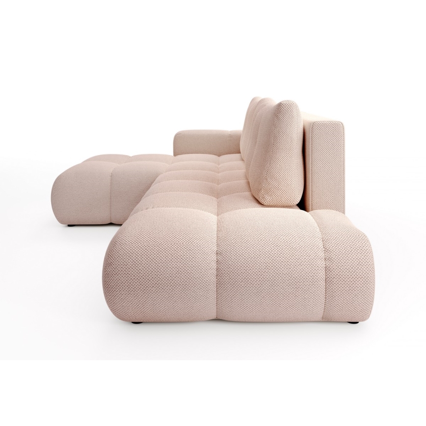 Sofá-cama de canto em L ALMADA estofado com baú, versão esquerda, rosa