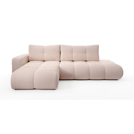 Sofá-cama de canto em L ALMADA estofado com baú, versão esquerda, rosa