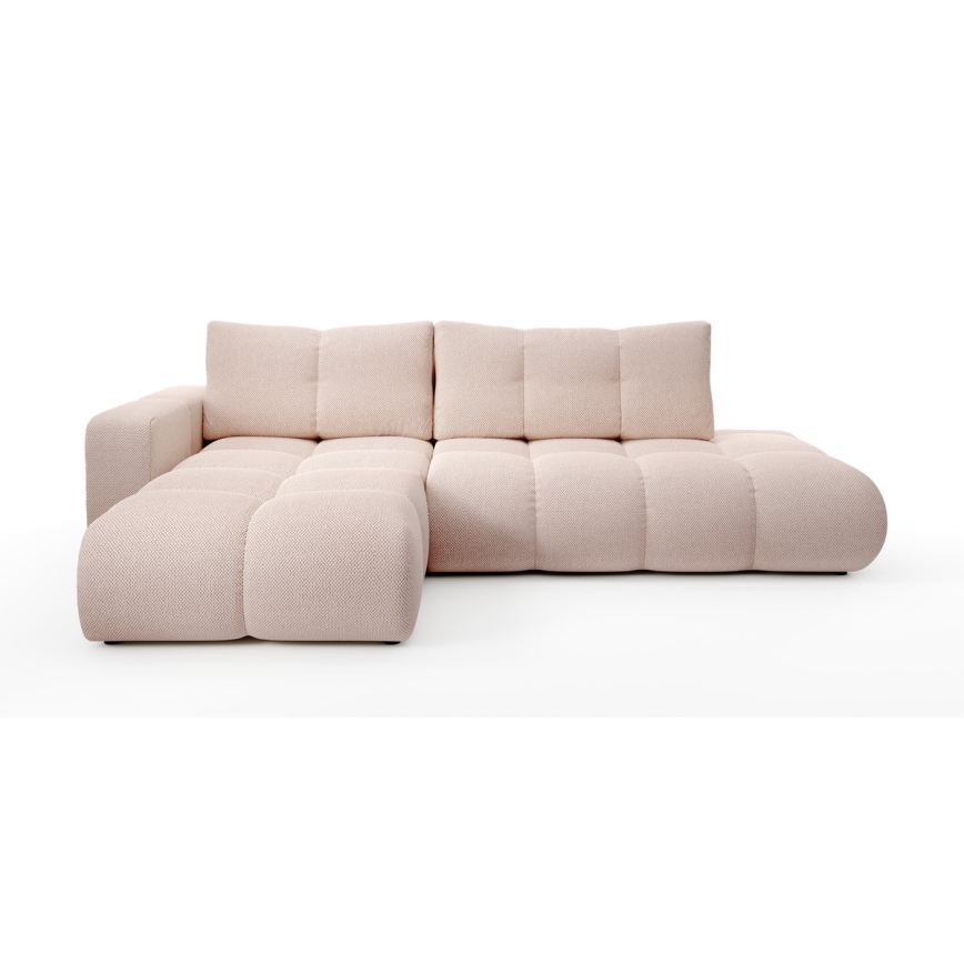 Sofá-cama de canto em L ALMADA estofado com baú, versão esquerda, rosa