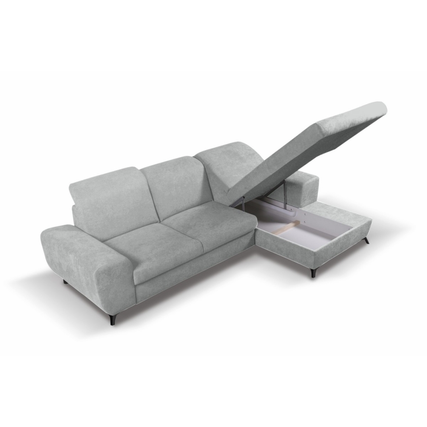 Sofá-cama de canto estofado em L ALTA, canto direito, cinzento, com espaço de arrumação