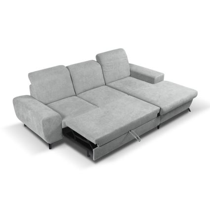 Sofá-cama de canto estofado em L ALTA, canto direito, cinzento, com espaço de arrumação