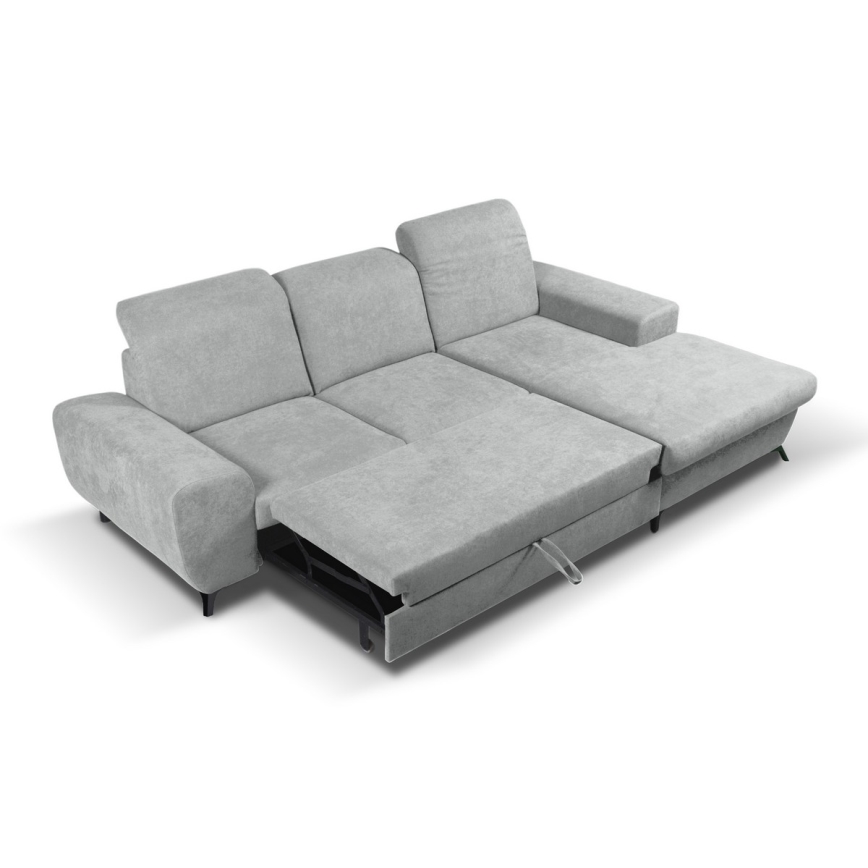 Sofá-cama de canto estofado em L ALTA, canto direito, cinzento, com espaço de arrumação