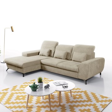 Sofá-cama de canto estofado ALTA em L, com arrumação, configuração à esquerda, bege