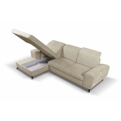 Sofá-cama de canto estofado ALTA em L, com arrumação, configuração à esquerda, bege