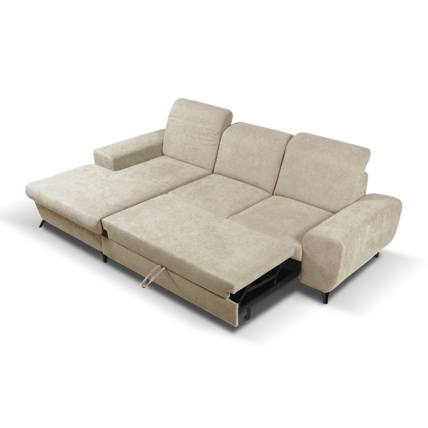 Sofá-cama de canto estofado ALTA em L, com arrumação, configuração à esquerda, bege