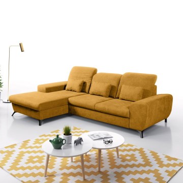 Sofá-cama de canto estofado ALTA em L, com espaço de arrumação, canto esquerdo, amarelo