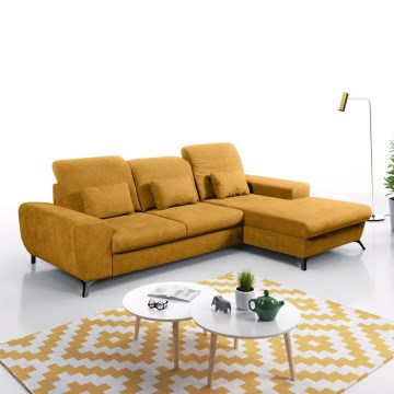 Sofá-cama de canto estofado ALTA em L com espaço de arrumação, orientação direita, amarelo