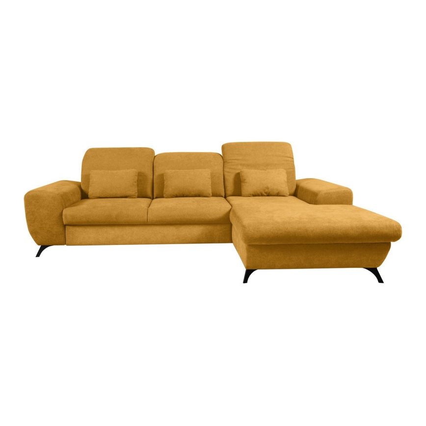 Sofá-cama de canto estofado ALTA em L com espaço de arrumação, orientação direita, amarelo