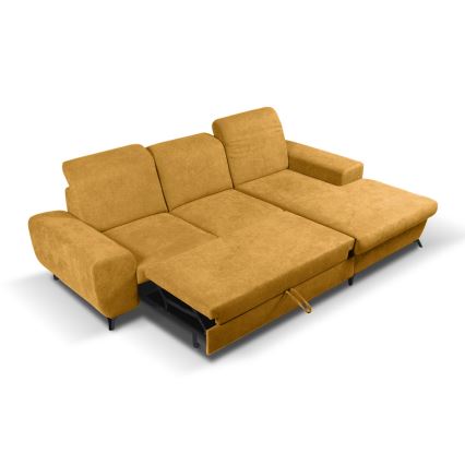 Sofá-cama de canto estofado ALTA em L com espaço de arrumação, orientação direita, amarelo